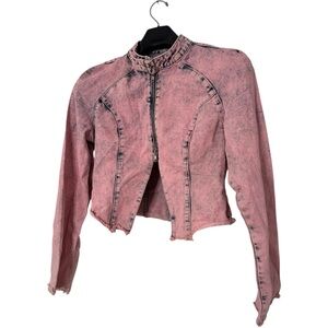 Stylish Pink Distressed Jean Jacket